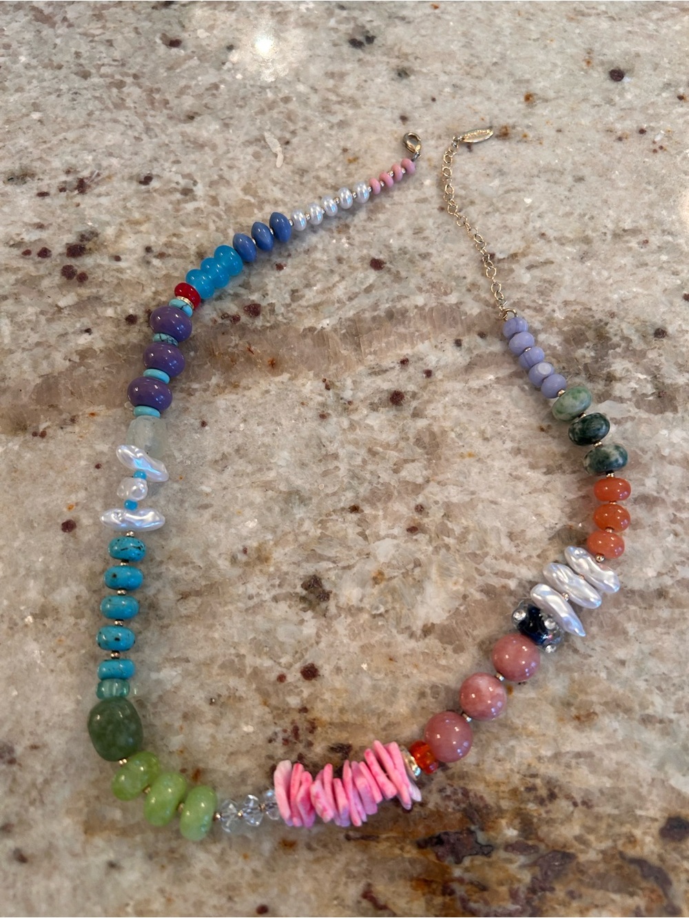 ANTHROPOLOGIE Multicolor Beaded Women's Necklace - Mixed Gem & Shell Accents